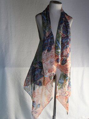 Accents by Lavello Multicolor Peach Blue Patterned Chiffon Convertible Vest